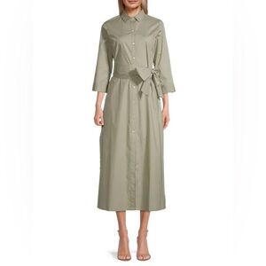 Rosso35 Cotton Poplin Shirtdress Button-down Dress Sage Green Size 8 10 L XL